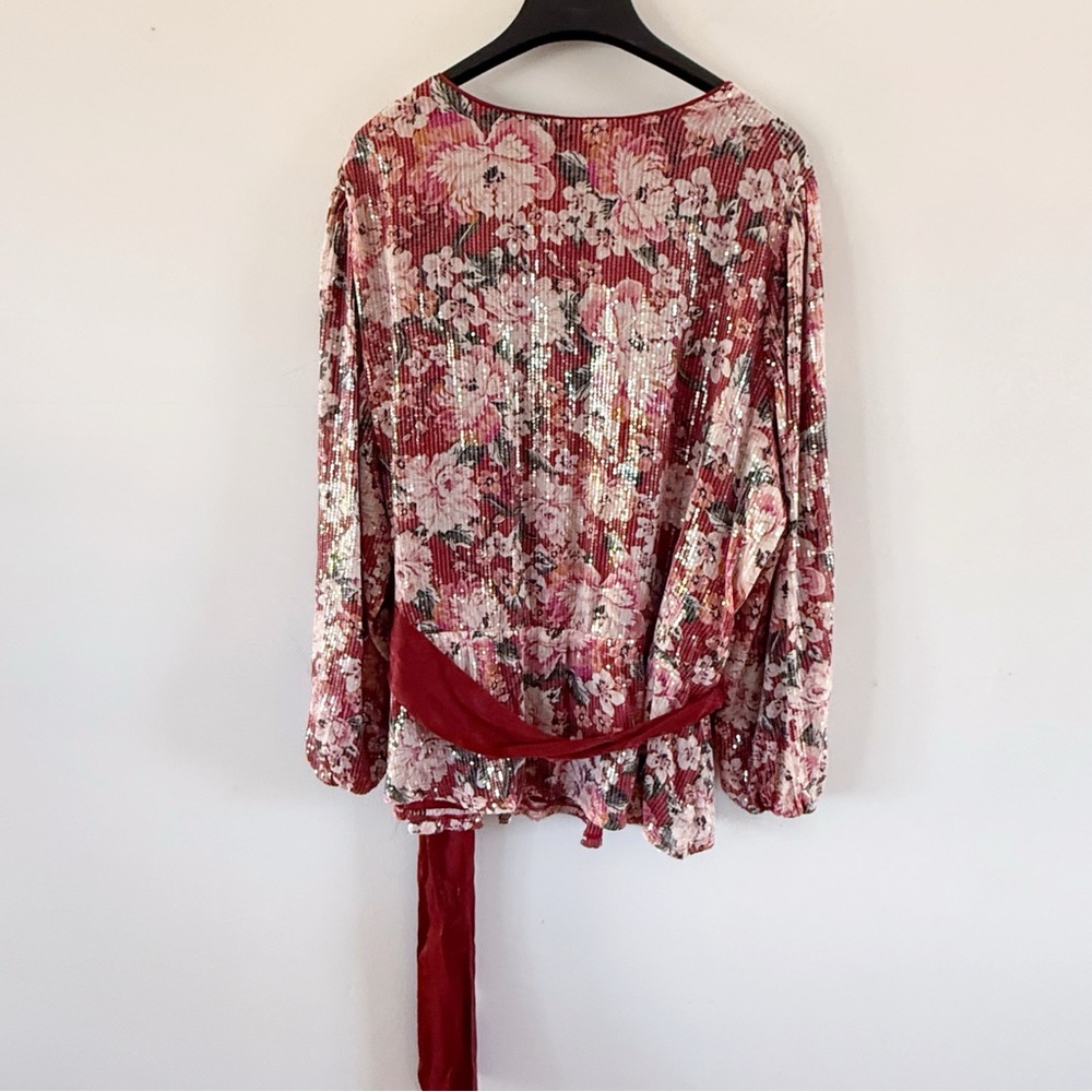 NWT Lauren‎ Conrad Women Sequin Floral Wrap Tie Top 3X Glam Feminine Romantic - Picture 7 of 7